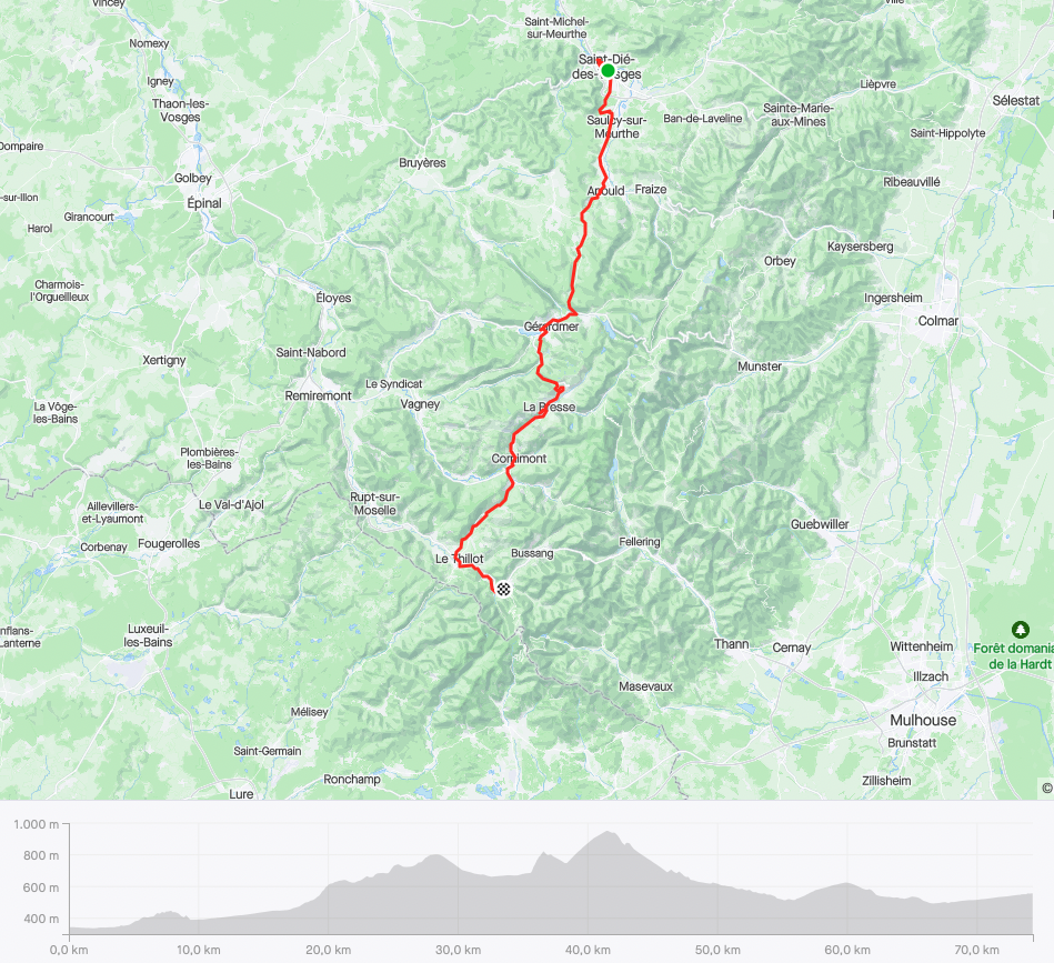75 km 1300 hm von Saint Dié nach Saint Maurice sur Moselle