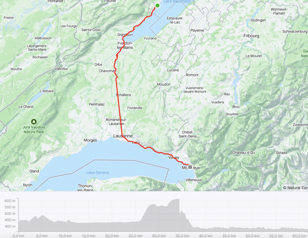 62 km von Saint Aubin Sauges nach Montreux